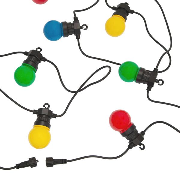 Stimmungsvolle 4-farbige LED-Lichterkette mit 10 Glühbirnen, ca. 2,7 m, IP44: Farbenfrohe Lichtergirlande - Ideal für Garten, Balkon & Party