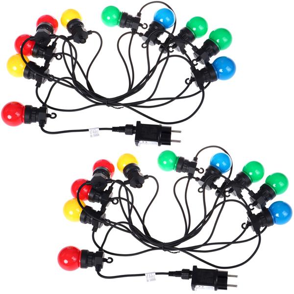 lot de 2 guirlandes lumineuses LED d‘ambiance 4 couleurs avec 10 ampoules, env. 2,7 m, IP44 : guirlande lumineuse colorée - idéale pour le jardin, le balcon et les fêtes