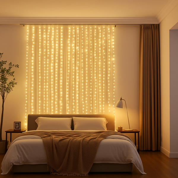 Eleganter LED-Lichtervorhang mit Fernbedienung, warmweiss, 200 LEDs, 3x3m: Gemütliche Beleuchtung & Romantische Deko für Schlafzimmer & Wohnzimmer