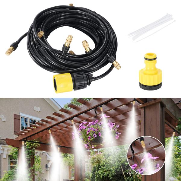 Wasser-Zerstäuber-Set mit 10-Meter-Schlauch und 10 Metalldüsen, Klicksystem: Ein Terrassen-Kühler für sofortige Erfrischung & einfache Gartenbewässerung