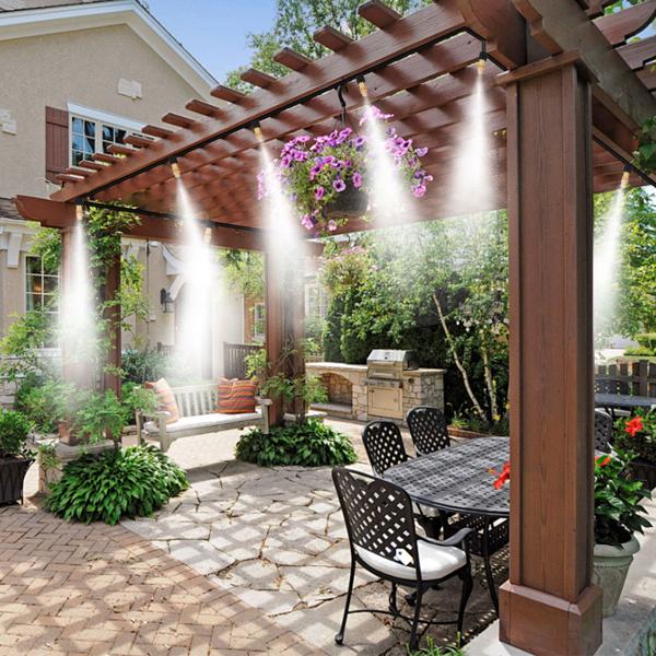 Wasser-Zerstäuber-Set mit 10-Meter-Schlauch und 10 Metalldüsen, Klicksystem: Ein Terrassen-Kühler für sofortige Erfrischung & einfache Gartenbewässerung