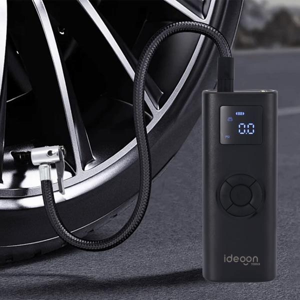 Akku Kompressor - Mobile Luftpumpe für Reifen & Bälle - 150 psi - 4.000 mAh Akku - LCD-Display - LED-Licht - inkl. Adapterset