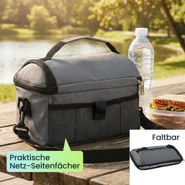 Mini-Kühltasche faltbar (6L) - Isoliert & auslaufsicher - Kühltasche mit Schultergurt, Tragegriffen & Trennfächern für Picknick & Büro