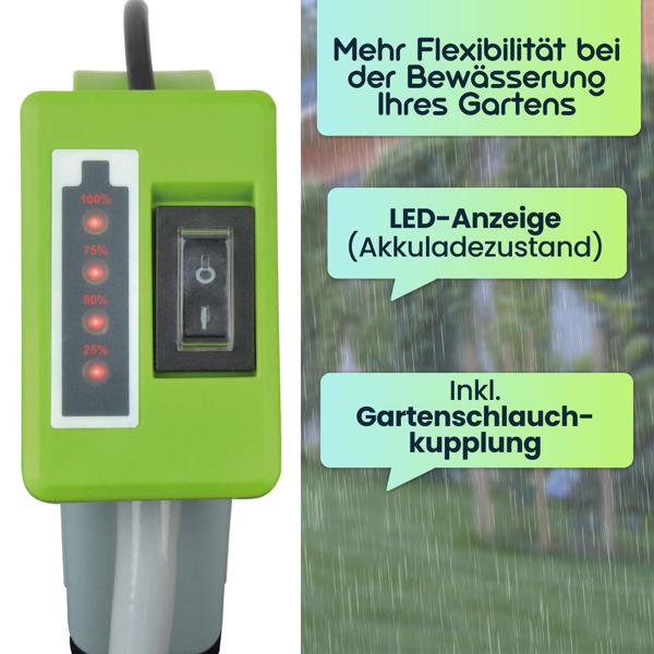 Mobile Akku-Tauchpumpe für Regentonnen: Bequeme Gartenbewässerung ohne Stromanschluss, kraftvoll, leicht & vielseitig einsetzbar, für jeden Garten
