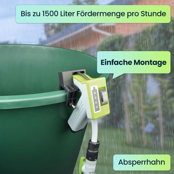 Mobile Akku-Tauchpumpe für Regentonnen: Bequeme Gartenbewässerung ohne Stromanschluss, kraftvoll, leicht & vielseitig einsetzbar, für jeden Garten