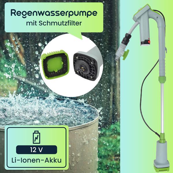 Mobile Akku-Tauchpumpe für Regentonnen: Bequeme Gartenbewässerung ohne Stromanschluss, kraftvoll, leicht & vielseitig einsetzbar, für jeden Garten