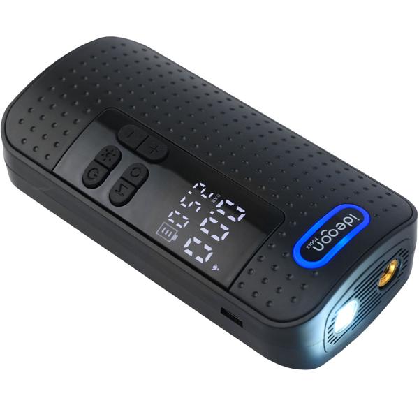 Mobiler 10.3 bar Akku-Kompressor: Leistungsstarke & kabellose Luftpumpe mit Digital-Display für Auto & Fahrrad, inkl. Powerbank und LED-Leuchte