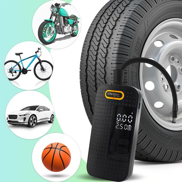 Mobiler 10.3 bar Akku-Kompressor: Leistungsstarke & kabellose Luftpumpe mit Digital-Display für Auto & Fahrrad, inkl. Powerbank und LED-Leuchte