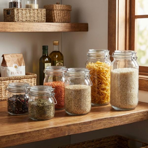 Lot de 6 bocaux en verre avec fermeture mécanique – 1 L, 1,5 L, 2,2 L avec joint, pour conserves et provisions