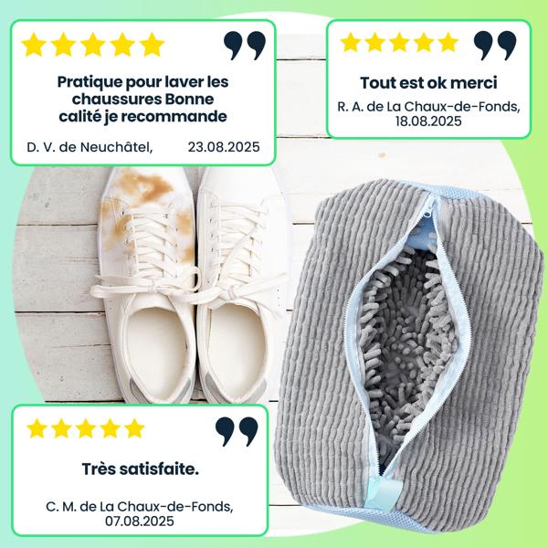 2 Sacs de Lavage Chaussures & Baskets - Nettoyage Doux Efficace 360° Microfibre - Protection Lave-Linge - Fermeture Éclair - Lot 2 Gris-Bleu