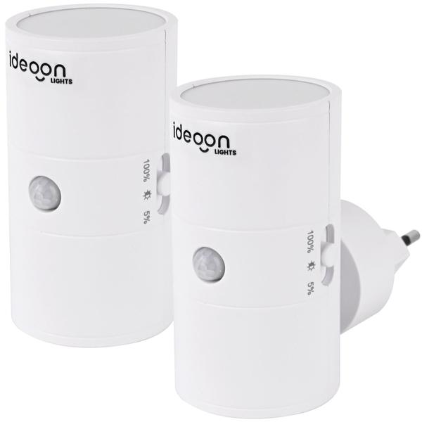 2er-Set Steckdosen Nachtlicht Weiss dimmbar: Intelligente Nachtlampe mit PIR & Dämmerungssensor für sichere Orientierung im Dunkeln