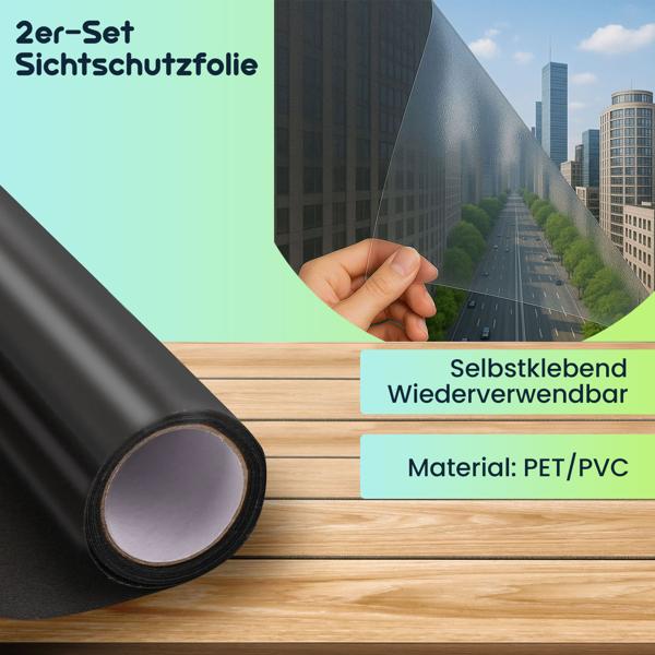 4er-Set Sichtschutzfolie grau-matt, 60 x 200 cm - selbstklebende Fensterfolie mit UV-Schutz - hitzereduzierend & ideal für Fenster, Büro & Wohnräume