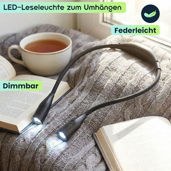 2er-Set LED-Leseleuchte zum Umhängen: Dimmbar, 3 Farbtemperaturen, Akku – Freihändiges Licht fur Lesen, Handarbeit & Reisen