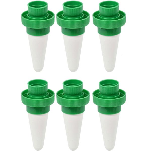 12er-Set Wasserspender-Keramikkegel für PET-Flaschen - Automatische Pflanzenbewässerung im Urlaub & Zuhause - Ø 4x10.6cm - Grün/Weiss - Keramik/PE