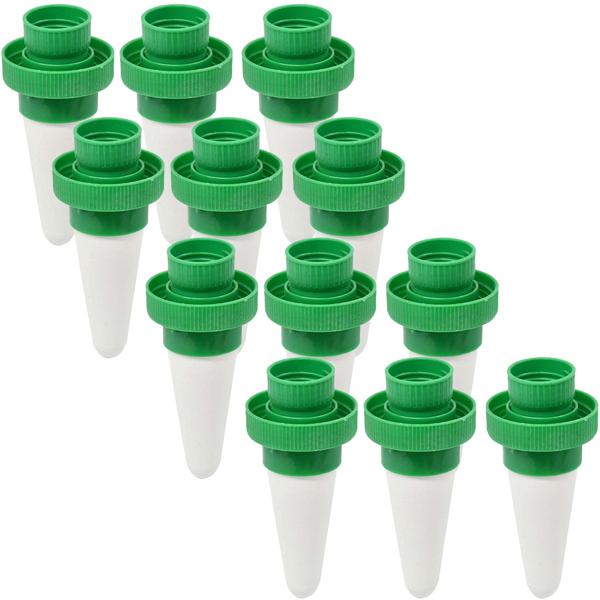 12er-Set Wasserspender-Keramikkegel für PET-Flaschen - Automatische Pflanzenbewässerung im Urlaub & Zuhause - Ø 4x10.6cm - Grün/Weiss - Keramik/PE