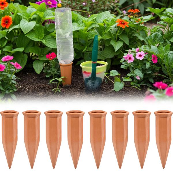 8er-Set XL-Giesskegel aus Ton für Flaschen: Automatische Pflanzenbewässerung – Sorgenfrei Urlaub machen & gesunde Pflanzen geniessen