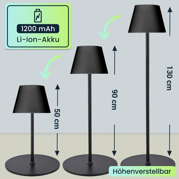 2er-Set Moderne höhenverstellbare LED-Stehlampe, dimmbar, schwarz, 50 /90/130 cm - ein elegantes Stimmungslicht für Wohnzimmer, Schlafzimmer & Büro