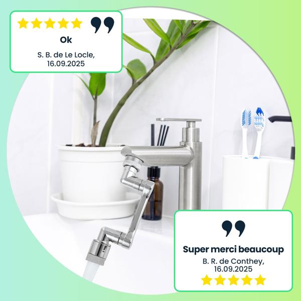 2 rallonges de robinet 1080° pour cuisine et salle de bain – embouts multidirectionnels – pour un maximum de confort et des économies d’eau