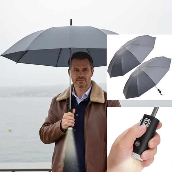 2er-Set Faltbarer Regenschirm mit LED-Taschenlampe, Ø105 cm, anthrazit: Ein perfekter Allwetter-Begleiter für Dunkelheit & Regenschauer