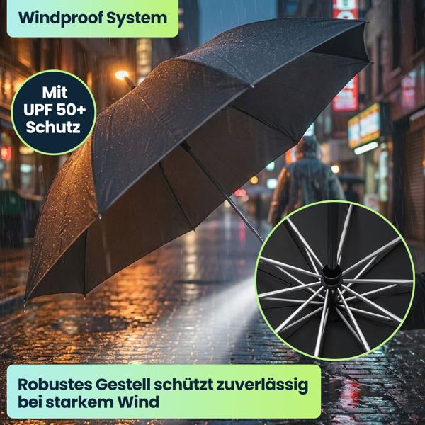 2er-Set Faltbarer Regenschirm mit LED-Taschenlampe, Ø105 cm, anthrazit: Ein perfekter Allwetter-Begleiter für Dunkelheit & Regenschauer