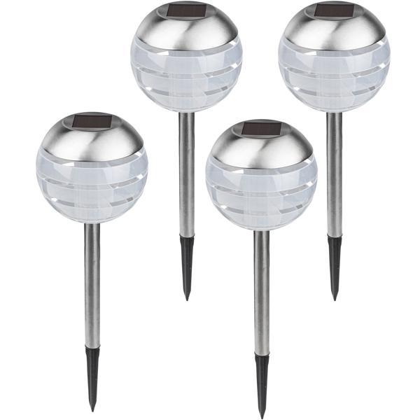 Elegante set di 4 luci LED a globo con picchetto a terra: illuminazione suggestiva per il giardino, robusta, durevole e facile da installare per sentieri, aiuole e patii
