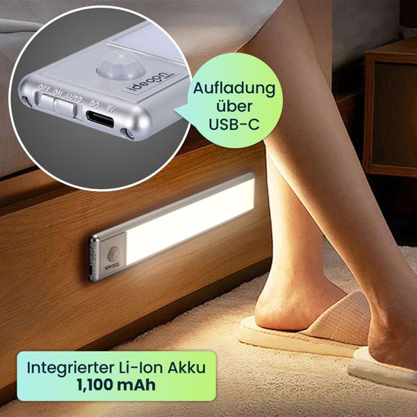 2er-Set Flache Akku LED-Lichtleiste, 20,5cm mit Bewegungssensor: Kabellos, hell & energiesparend – Perfekt für Schrank, Flur & Küche