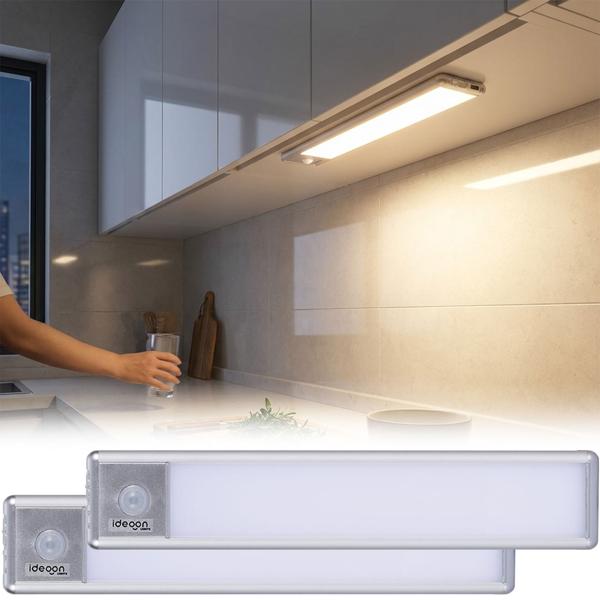 2er-Set Flache Akku LED-Lichtleiste, 20,5cm mit Bewegungssensor: Kabellos, hell & energiesparend – Perfekt für Schrank, Flur & Küche