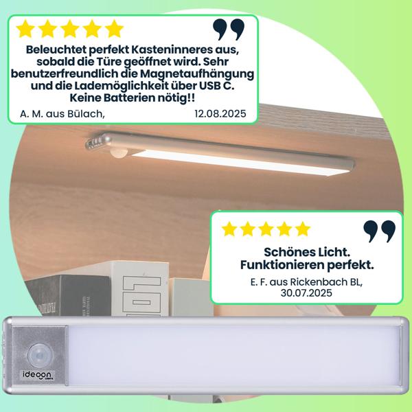 4er-Set Flache Akku LED-Lichtleiste, 20,5cm mit Bewegungssensor: Kabellos, hell & energiesparend – Perfekt für Schrank, Flur & Küche