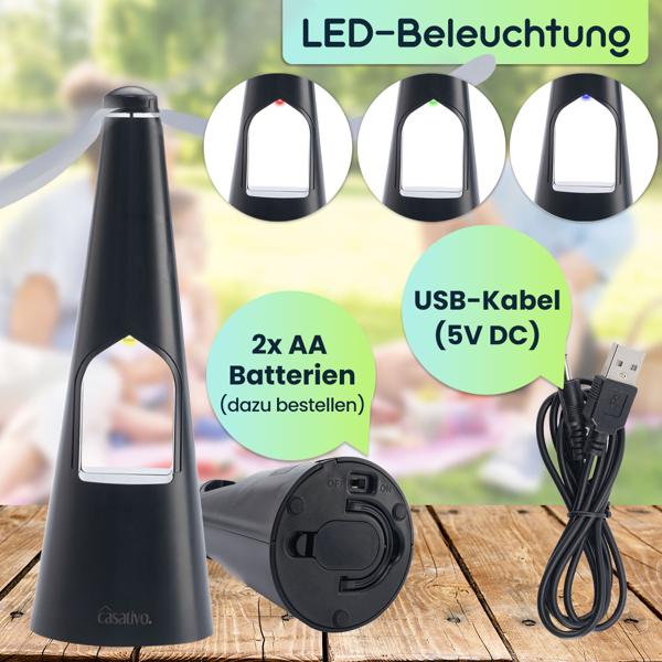2er-Set 2-Flügel Insektenwedler mit LED-Beleuchtung, Batterie & USB: Sanfte, effektive Fliegenabwehr für Tisch & unterwegs, flexibel beim Essen & Outdoor