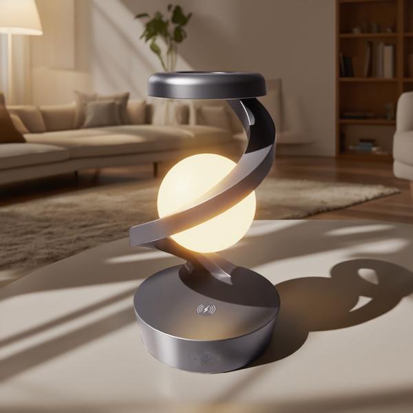 2 lampes de chevet sans fil RGB – sphère lumineuse en lévitation et chargeur à induction – design futuriste et moderne 