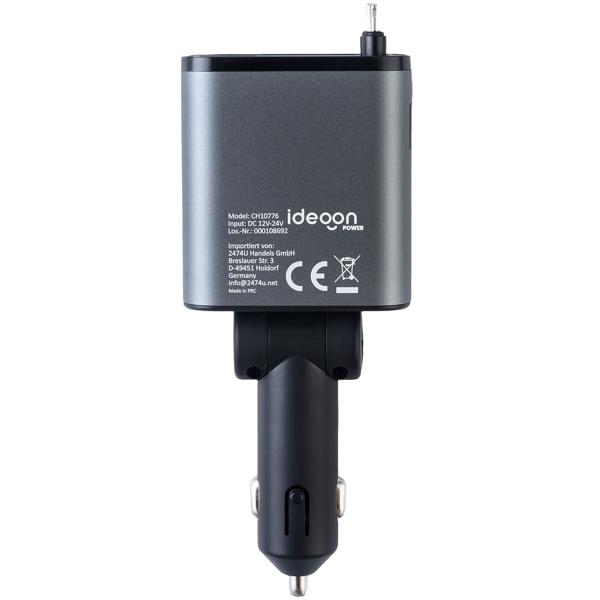 Chargeur auto 4 en 1, 69 W – chargeur allume-cigare avec câbles USB-C et Lightning rétractables – Power Delivery 3.0, 2 ports