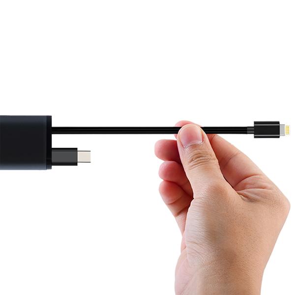 Chargeur auto 4 en 1, 69 W – chargeur allume-cigare avec câbles USB-C et Lightning rétractables – Power Delivery 3.0, 2 ports