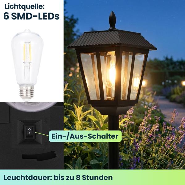 Hochleistungs Solar-LED-Gartenlaterne mit Dämmerungssensor - wetterfest IP44. Für stimmungsvolle Momente im Garten und auf der Terrasse