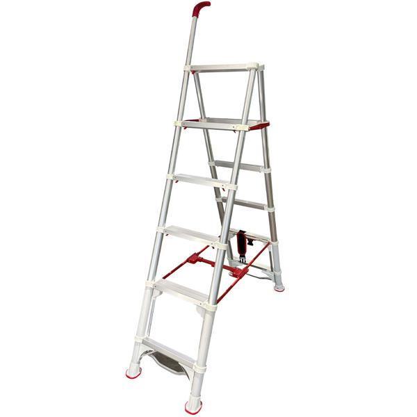 Robuste 6-stufige Teleskop-Doppeltrittleiter: Eine stabile Stehleiter klappbar für Profis & Heimwerker, Haushaltsleiter bis 6 Stufen