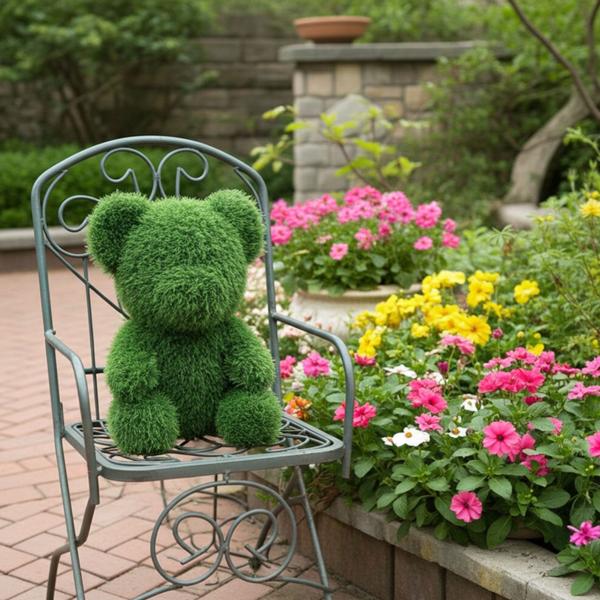 Figurina d‘erba orso decorativo 32 cm: figurina animale d‘erba artificiale per giardino e balcone - facile da curare e sempreverde - crea accenti giocosi e buon umore