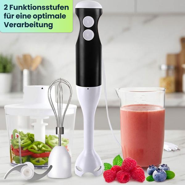 Power Stabmixer-Set 400W mit Zerkleinerer & Schneebesen – 4-in-1 Pürierstab-Set für Suppen & Smoothies, inkl. Messbecher
