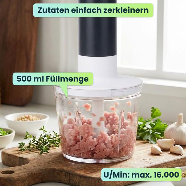 Power Stabmixer-Set 400W mit Zerkleinerer & Schneebesen – 4-in-1 Pürierstab-Set für Suppen & Smoothies, inkl. Messbecher