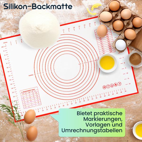 2er-Set Silikon-Backmatte mit Messangaben & Schablonen, antihaftbeschichtet 60 x 40 cm – Vielseitige Teigmatte & Backunterlage für Backprofis