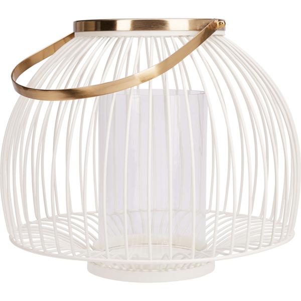 Grosses Windlicht aus Metall in Weiss-Gold 28 x 23cm- Elegante Laterne für eine stimmungsvolle & motivierende Atmosphäre im Garten, Balkon & Terrasse