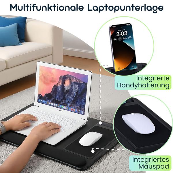 Multifunktionale Laptopunterlage mit Mauspad und Handyhalterung, 36 x 5,5 x 57,5 cm - Komfortabel & tragbar - für Home-Office, Reisen und mehr