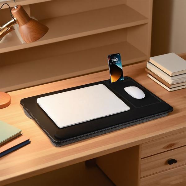 Multifunktionale Laptopunterlage mit Mauspad und Handyhalterung, 36 x 5,5 x 57,5 cm - Komfortabel & tragbar - für Home-Office, Reisen und mehr