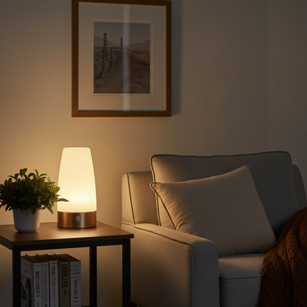 Elegante LED-Tischlampe mit Bewegungsmelder – Kabellose Flurleuchte mit warmweissem Licht – Ideal als Nachtlicht im Schlafzimmer