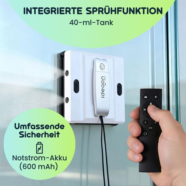Profi-Fensterputz-Roboter mit Sprüh-Funktion & App-Steuerung: Intelligenter Reinigungsroboter für Fenster, Glas, Fliesen & Spiegel, inkl. Pads