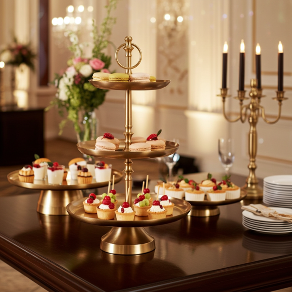 Hochwertige 3-Etagen Etagere in Messing-Gold, vielseitig einsetzbar als Küchenständer, Obstschale & Deko für Zuhause