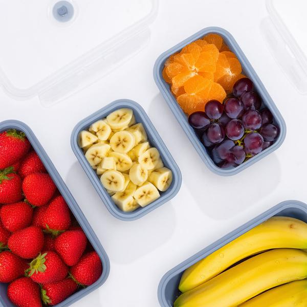8er-Set Silikon-Frischhaltedosen - Zusammenklappbare & faltbare Lunchbox, Bento Box, BPA-frei, mikrowellengeeignet, mit Clip-Verschluss Deckeln