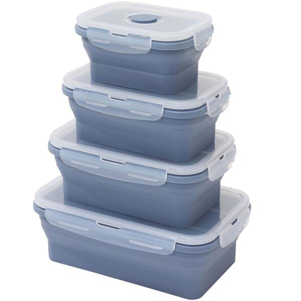 8er-Set Silikon-Frischhaltedosen - Zusammenklappbare & faltbare Lunchbox, Bento Box, BPA-frei, mikrowellengeeignet, mit Clip-Verschluss Deckeln