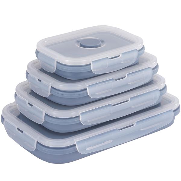 8er-Set Silikon-Frischhaltedosen - Zusammenklappbare & faltbare Lunchbox, Bento Box, BPA-frei, mikrowellengeeignet, mit Clip-Verschluss Deckeln