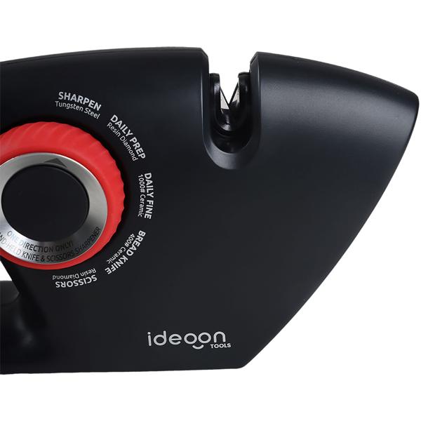 Messerschärfer 5-in-1 für glatte & gezahnte Klingen - Scherenschärfer mit Einstellrad, Multischärfer zum schleifen von Messern und Scheren