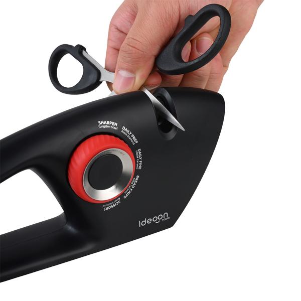 Messerschärfer 5-in-1 für glatte & gezahnte Klingen - Scherenschärfer mit Einstellrad, Multischärfer zum schleifen von Messern und Scheren