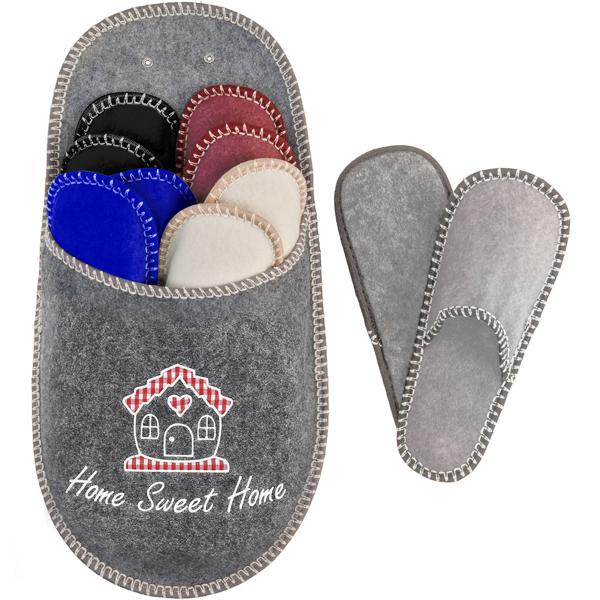Set de Pantoufles d‘Invités Home Sweet Home - 5 Paires de Chaussons en Feutre Confortables - Semelle Renforcée - Hygiène et Protection Sols